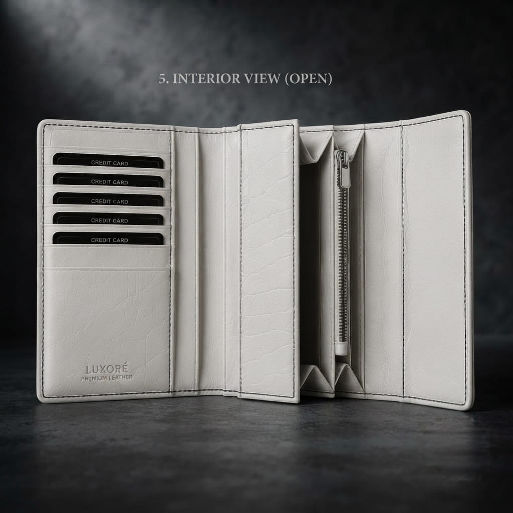 White Crocodile Embossed Cowhide Leather Long Wallet | Black Stitching White Crocodile Embossed Cowhide Leather Long Wallet | Black Stitching