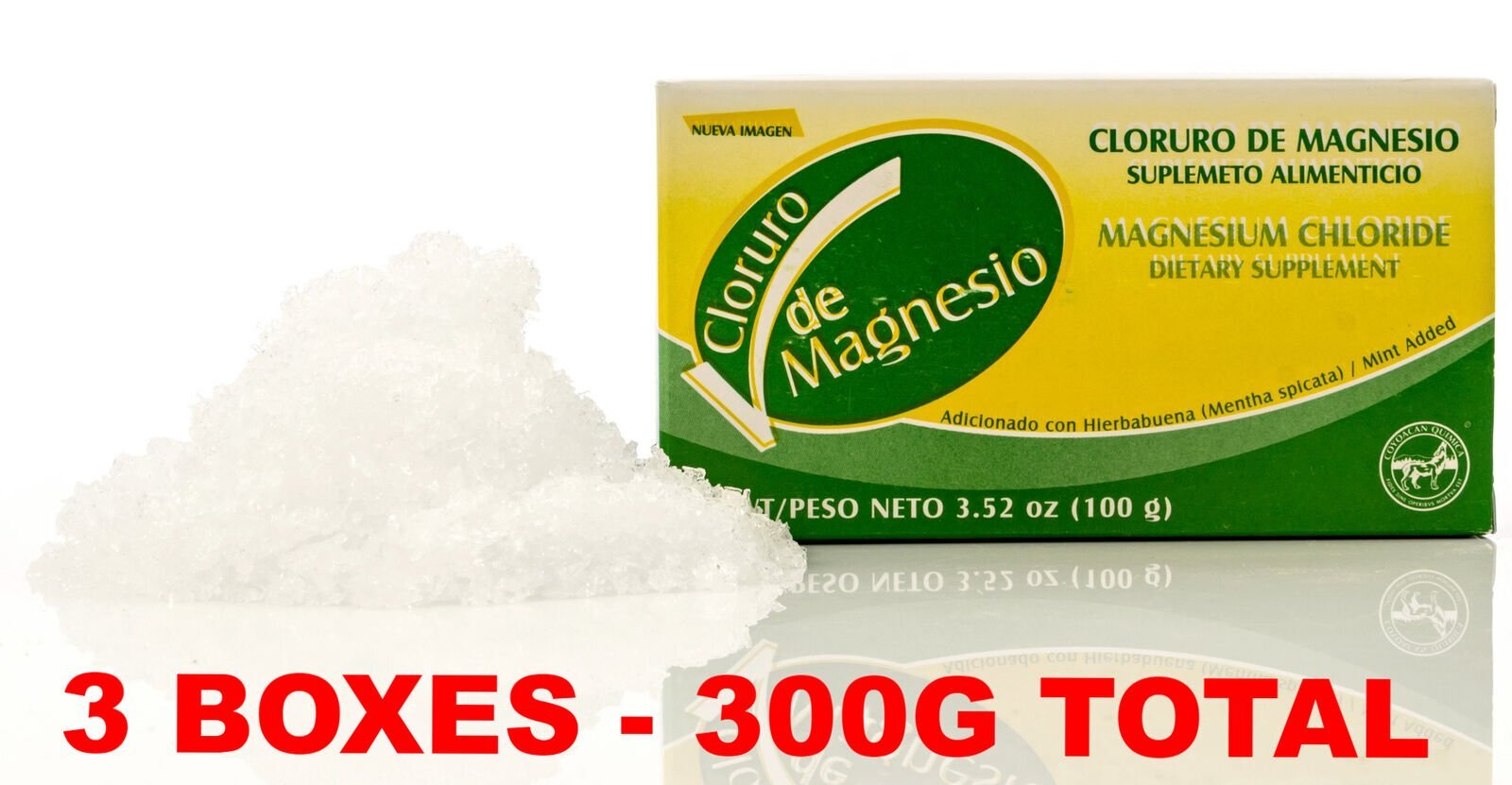3 PACK Magnesium Chloride 100% PURE Cloruro de Magnesio 3 CAJAS 300 MG 