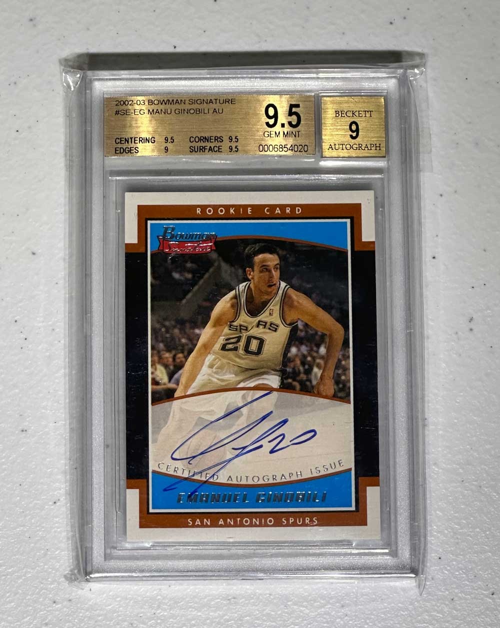 2002 Bowman Signature Emanuel Manu Ginobili Rookie Auto #/999 BGS 9.5