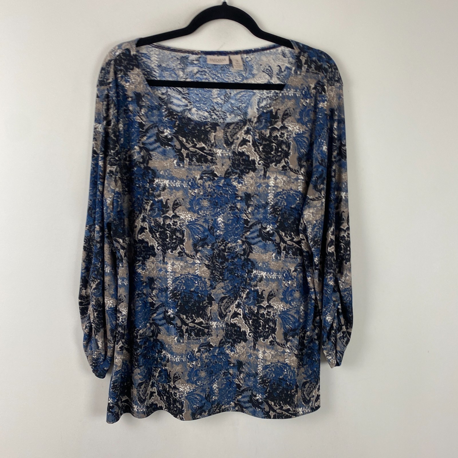 Chicos Easywear 3/4 Sleeve Top Size 3 US XL Scoop Neck Floral Paisley