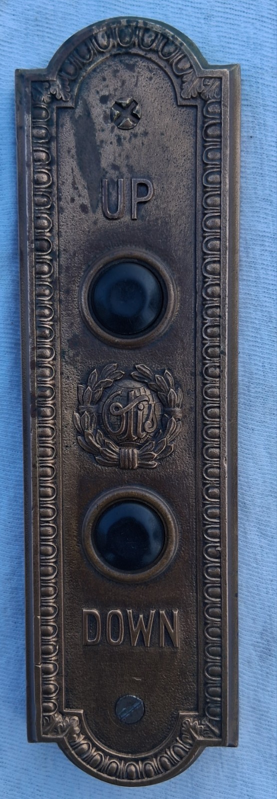 Antique Otis Elevator Call Button Plate Cast Brass Vintage Architectural Salvage