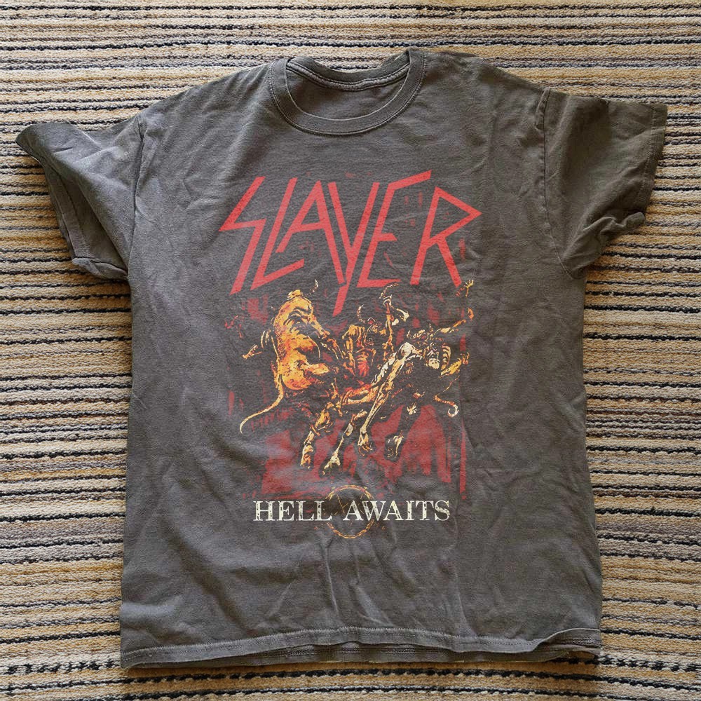Slayer Hell Awaits 1985 Vintage Thrash Metal Album Cover Graphic T-Shirt