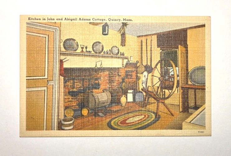 Quincy Massachusetts Postcard Kitchen John Abigail Adams Cottage c1948 Vintage Quincy Massachusetts Postcard Kitchen John Abigail Adams Cottage c1948 Vintage