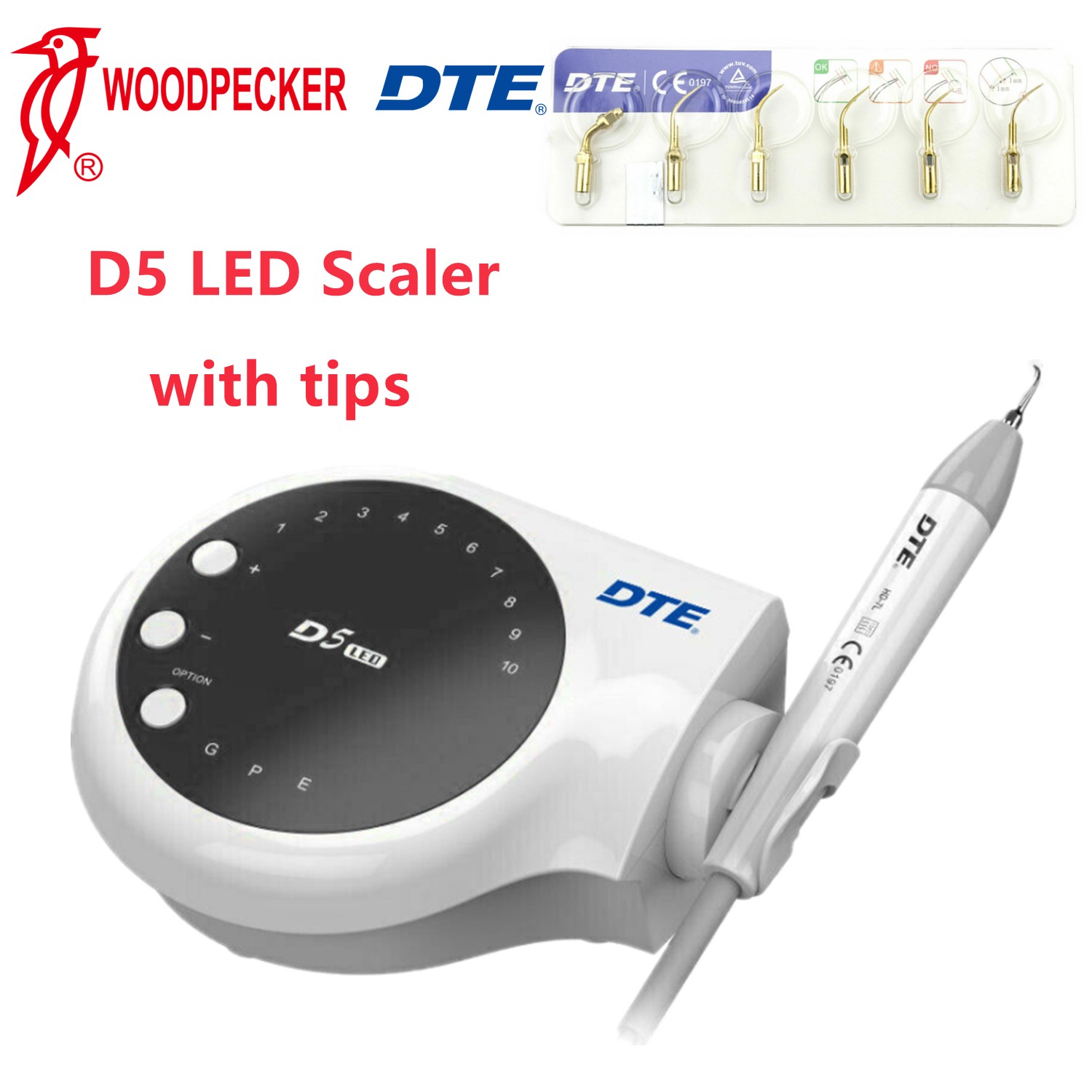 Woodpecker DTE D5 LED Dental Ultrasonic Scaler W/ HD-7L LED Handpiece + 6 Tips
