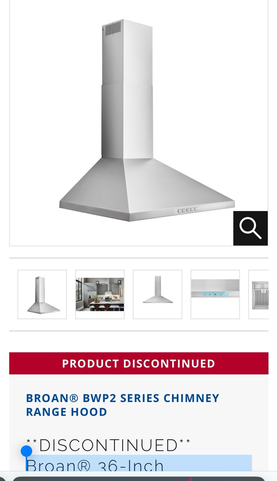 Broan Chimney Rang Hood BWP2366SS Broan Chimney Rang Hood BWP2366SS