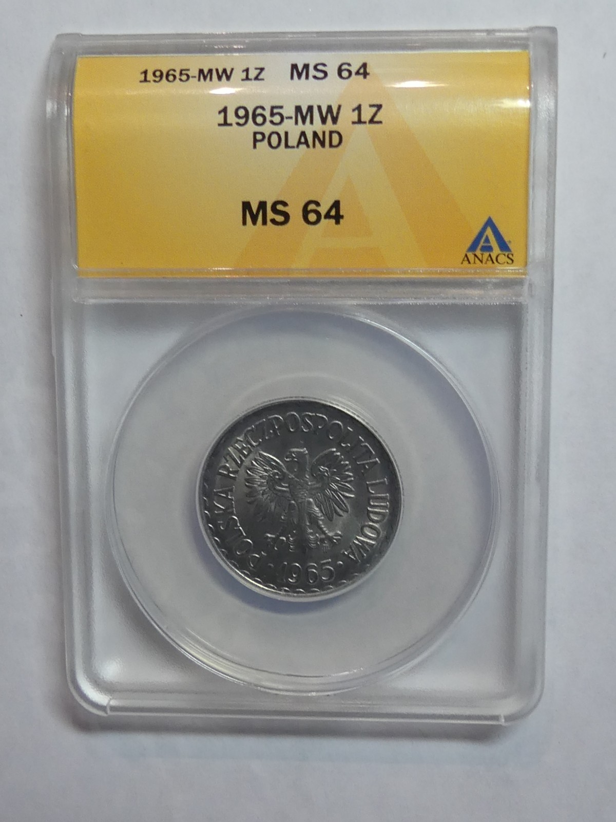 SL-34: POLAND,1965 MW, 1 Zloty, ANACS MS64, Cert 4936567