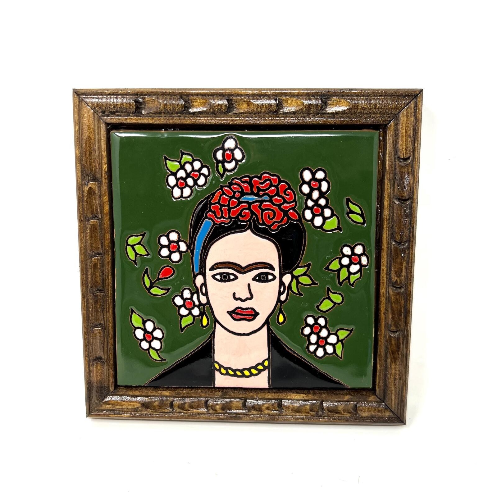 Handmade Mexican Talavera tile Wooden Frida Kahlo Frame Handmade Mexican Talavera tile Wooden Frida Kahlo Frame