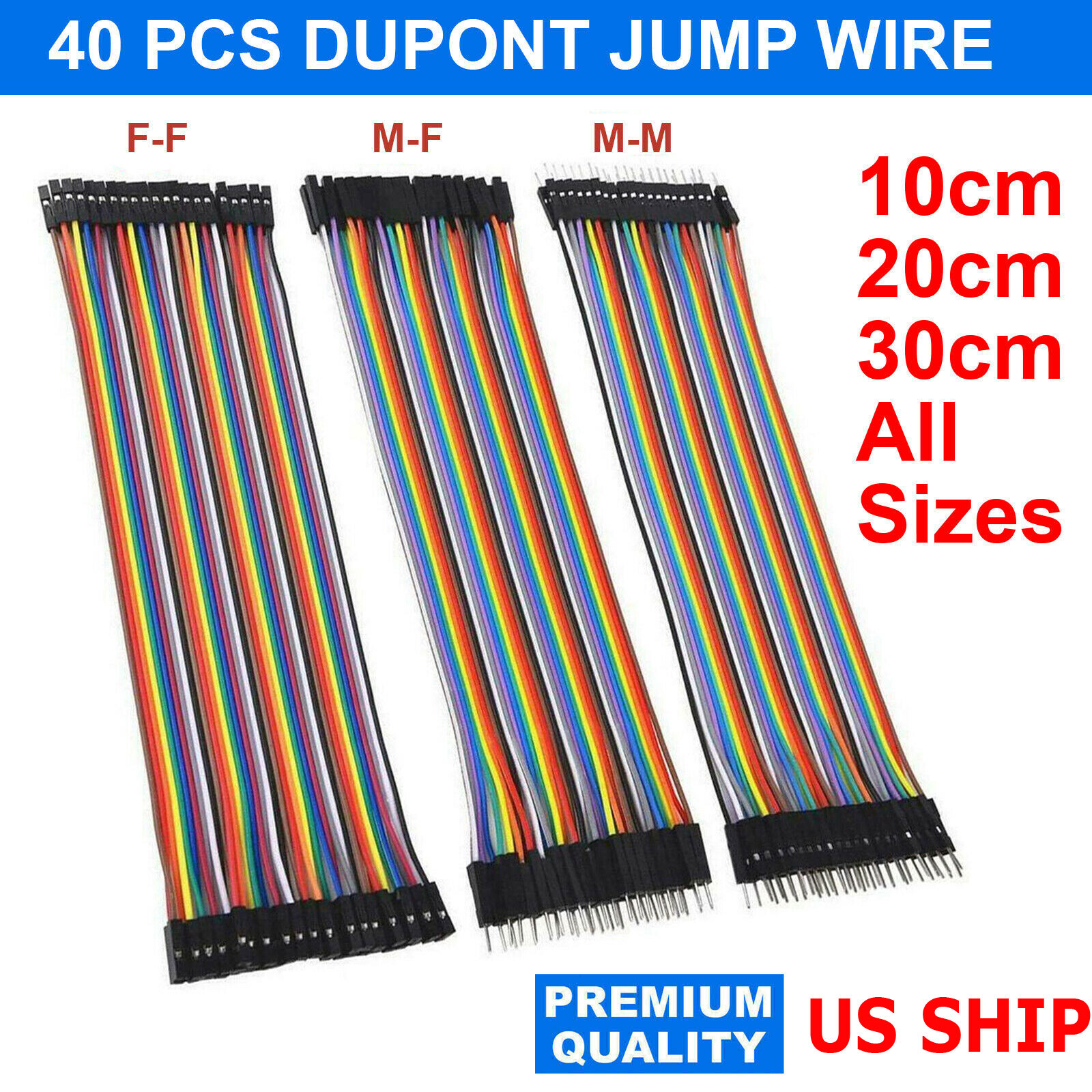 Dupont Cable Jumper Wire 10 20 30 cm F-M F-F M-M USA Dupont Cable Jumper Wire 10 20 30 cm F-M F-F M-M USA