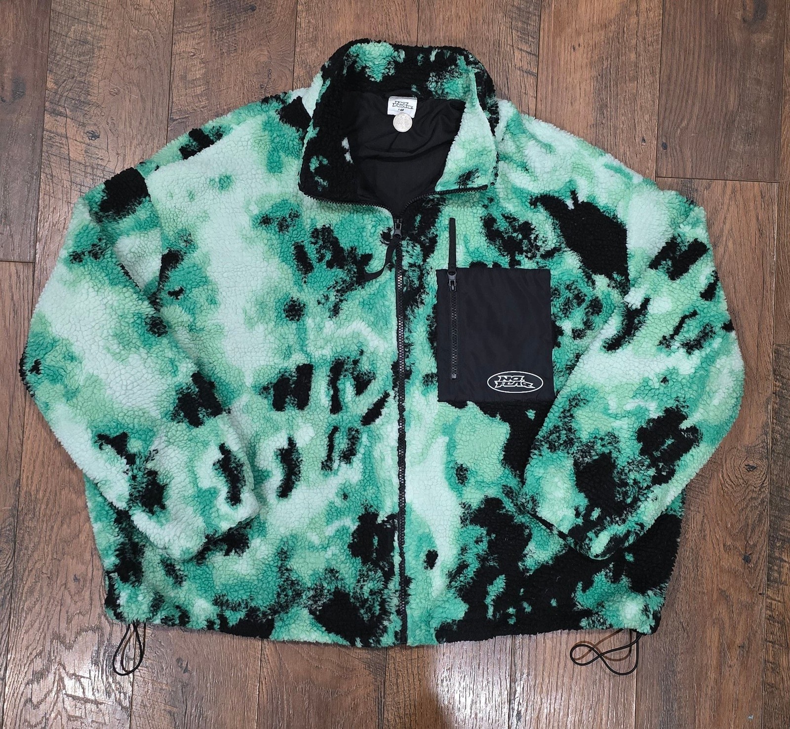 No Fear x H&M Sherpa Fleece Jacket Size XXL Green Black Tie Dye Zip