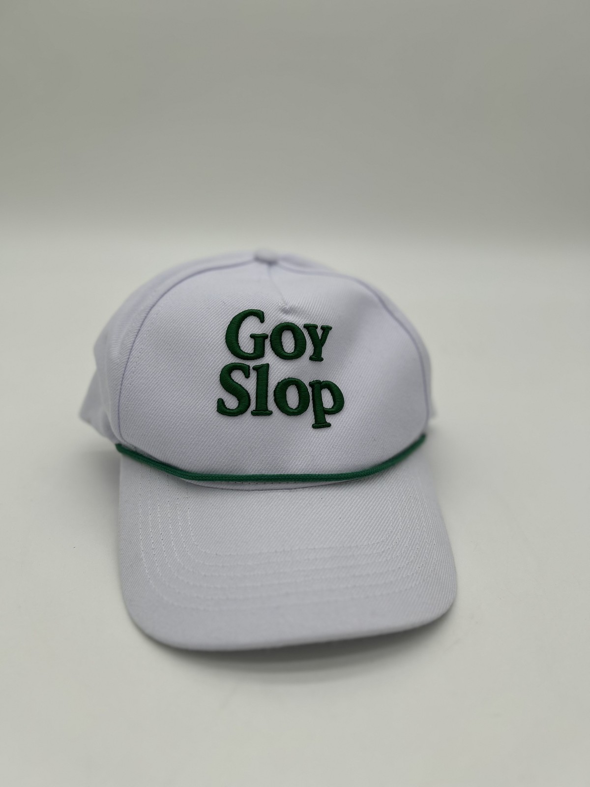 Goy Slop White Snapback Hat Masters Augusta Style Green Rope Cap Novelty Goy Slop White Snapback Hat Masters Augusta Style Green Rope Cap Novelty