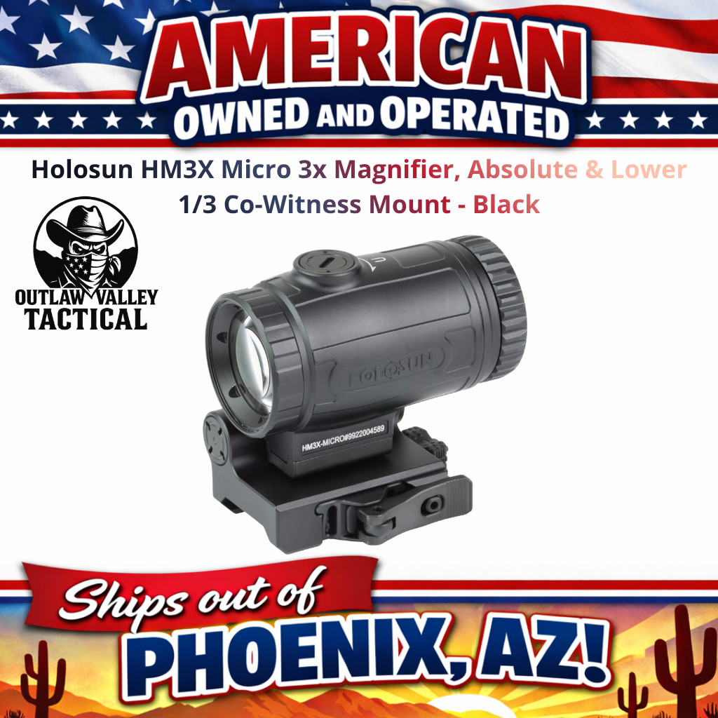 Holosun HM3X Micro 3x Magnifier, Absolute & Lower 1/3 Co-Witness Mount - Black