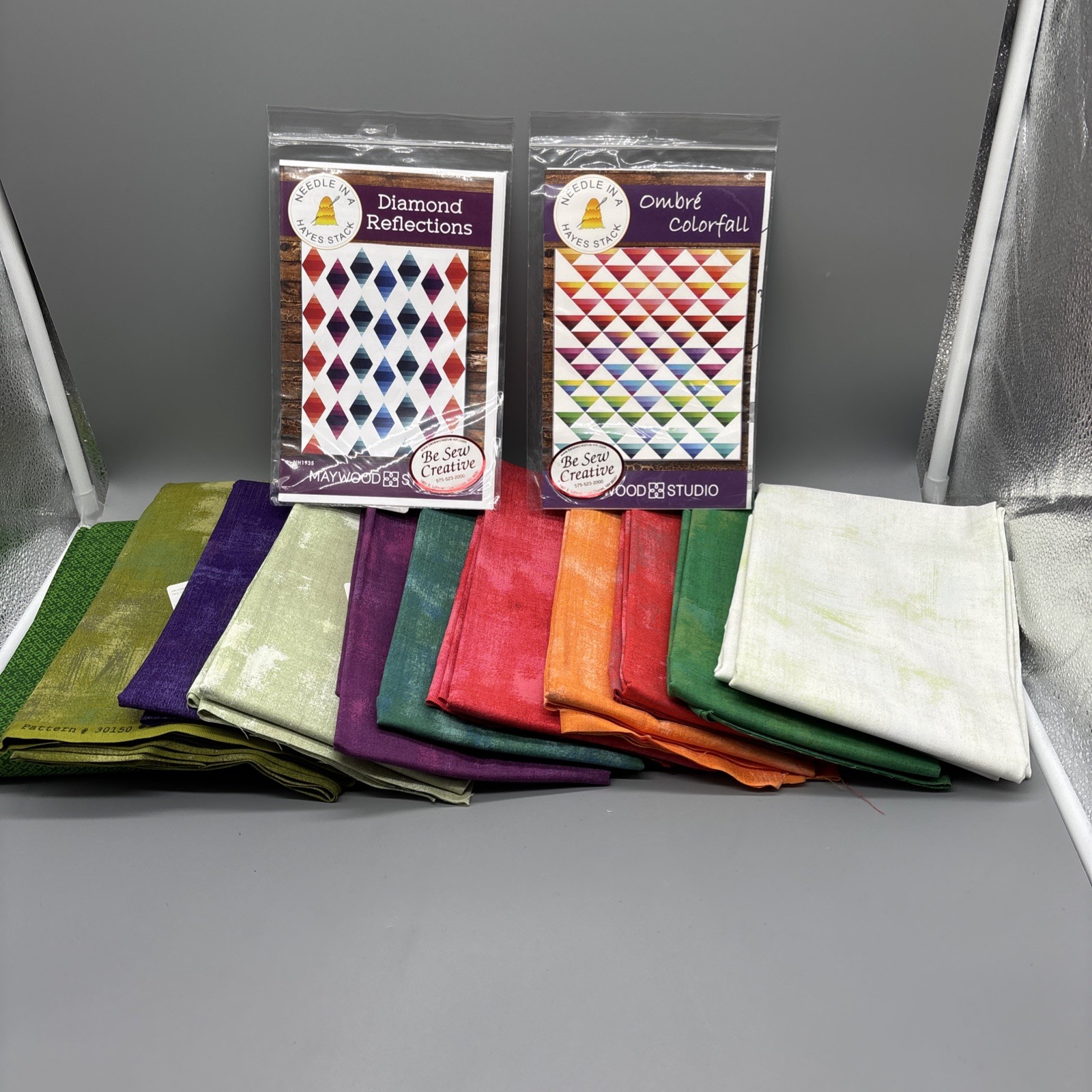 Lot Of (2) Maywood Studio Diamond Colorful Quilt Kits 56” X 72” And 63” X 69” Lot Of (2) Maywood Studio Diamond Colorful Quilt Kits 56” X 72” And 63” X 69”
