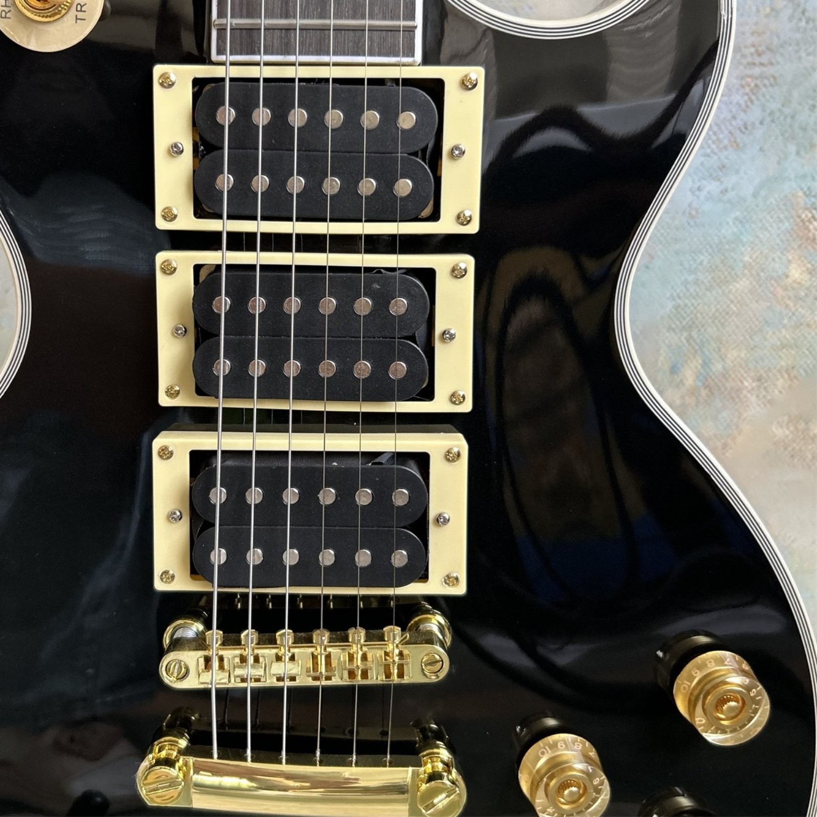 US Warehouse Custom LP Black Electric Guitar HHH Pickups Mahogany Body