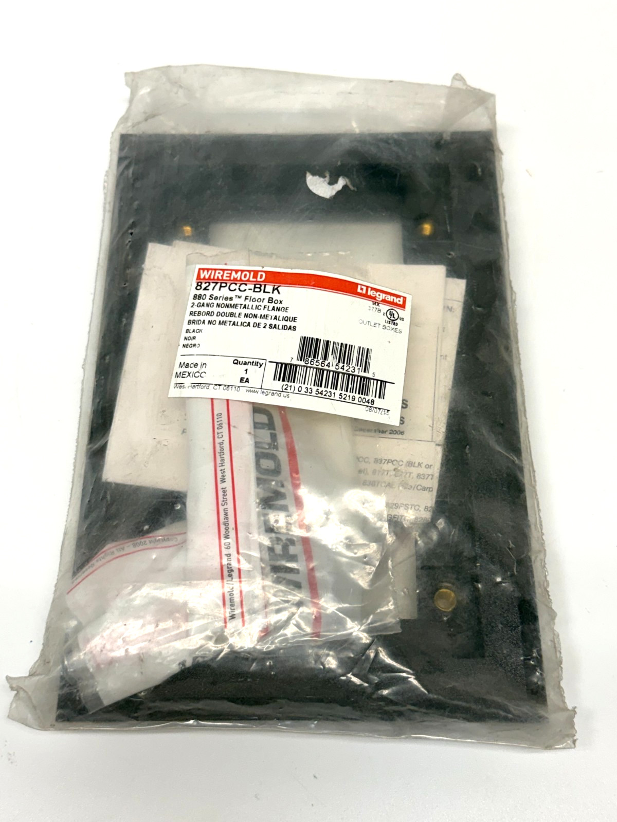 Wiremold 827PCC-BLK 2-Gang Nonmetallic Carpet Flange Black Legrand Omnibox NEW