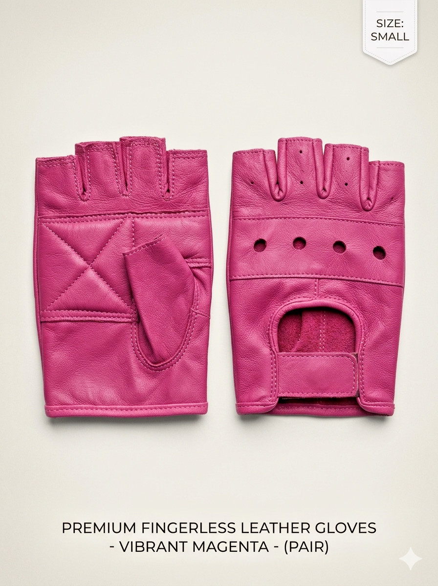 Women\'s Genuine Leather Fingerless Driving Gloves Barbie Pink Half Finger Women\'s Genuine Leather Fingerless Driving Gloves Barbie Pink Half Finger