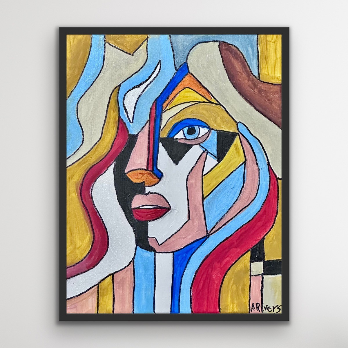 ARivers Cubism Abstract Art Lady Portrait Painting 14x11 Canvas Signed Original