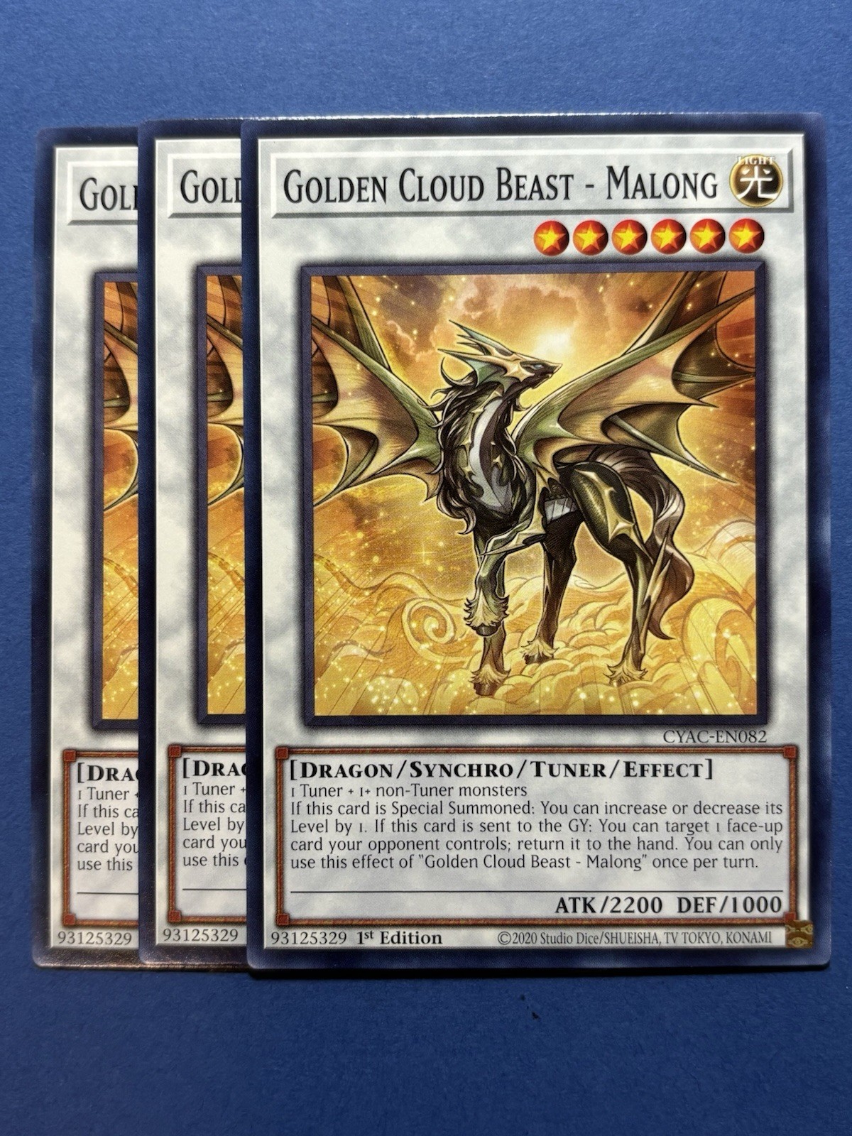 3x YuGiOh Golden Cloud Beast - Malong CYAC-EN082 Common 1st Edition Near Mint