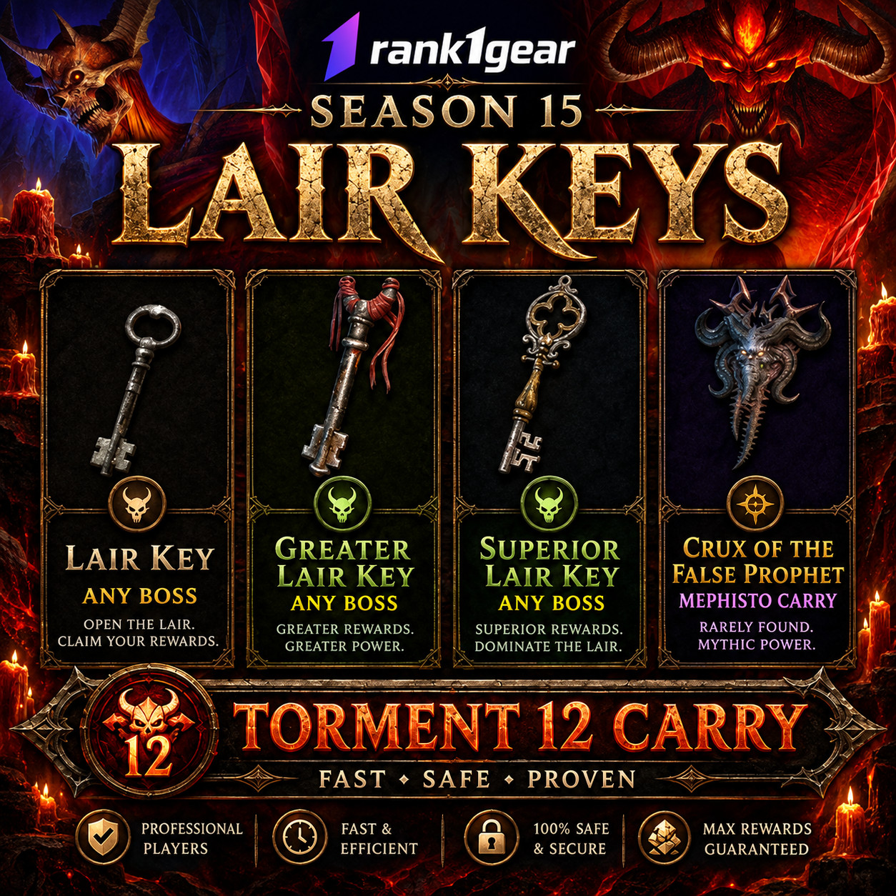 Diablo 4 Season 15 Superior Lair Key🆕Crux of the False Prophet🆕BOSS CARRY T12