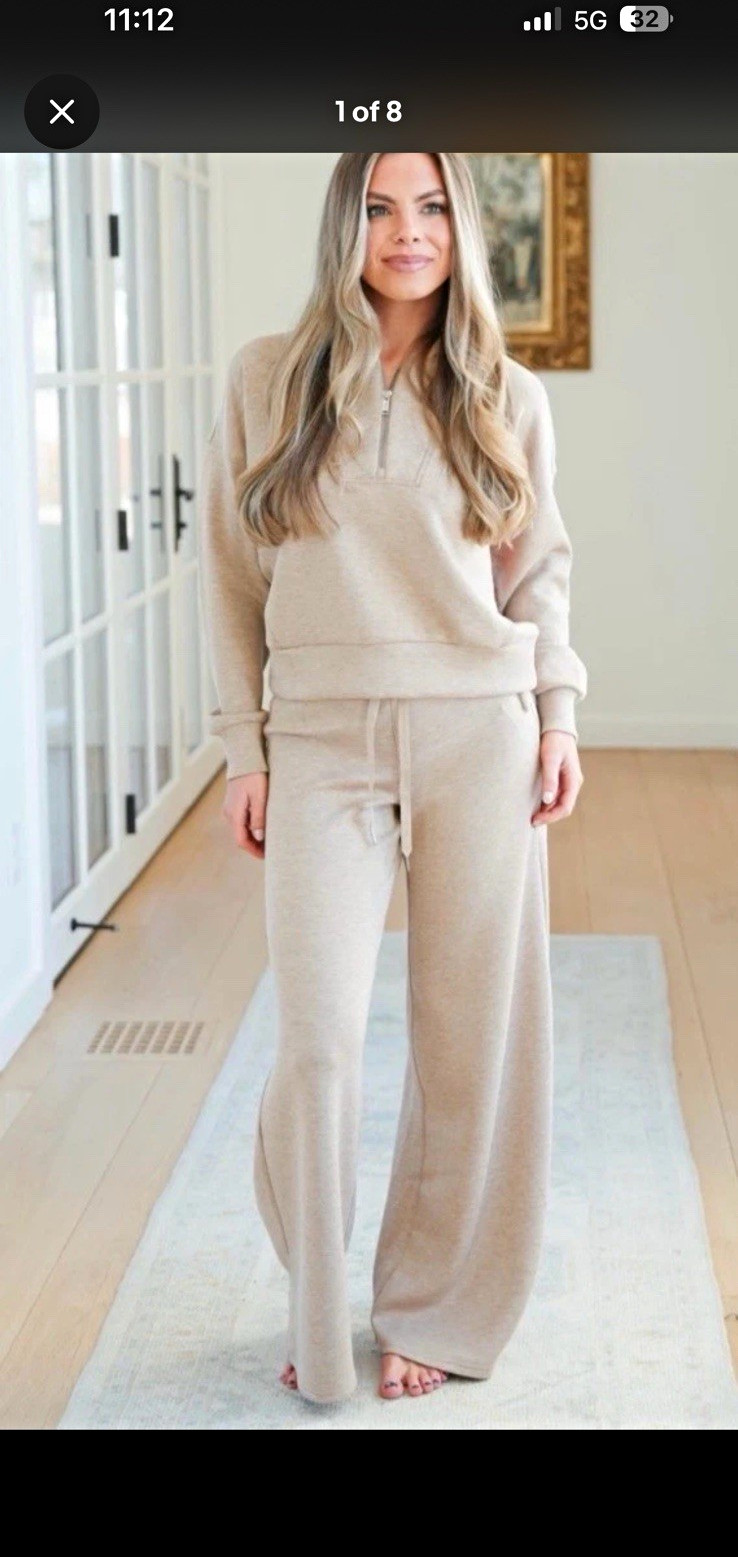 NEW Spanx  AirEssentials shawl collar half zip oatmeal heather 2pc set  L