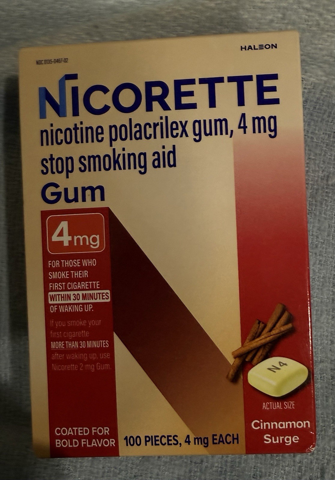 Nicorette 100-Pieces 4mg Nicotine Gum- Cinnamon Surge - EXP: 01/2028. SHIPS FAST Nicorette 100-Pieces 4mg Nicotine Gum- Cinnamon Surge - EXP: 01/2028. SHIPS FAST