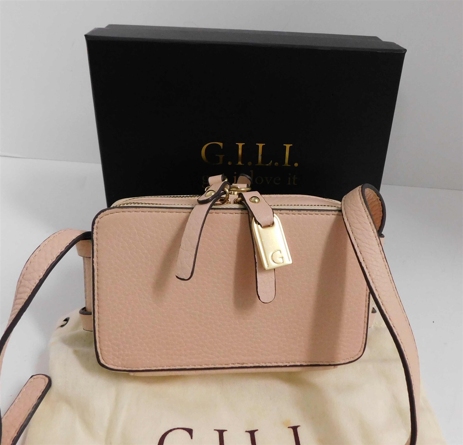 New G.I.L.I. Nude Leather Mini Crossbody Bag