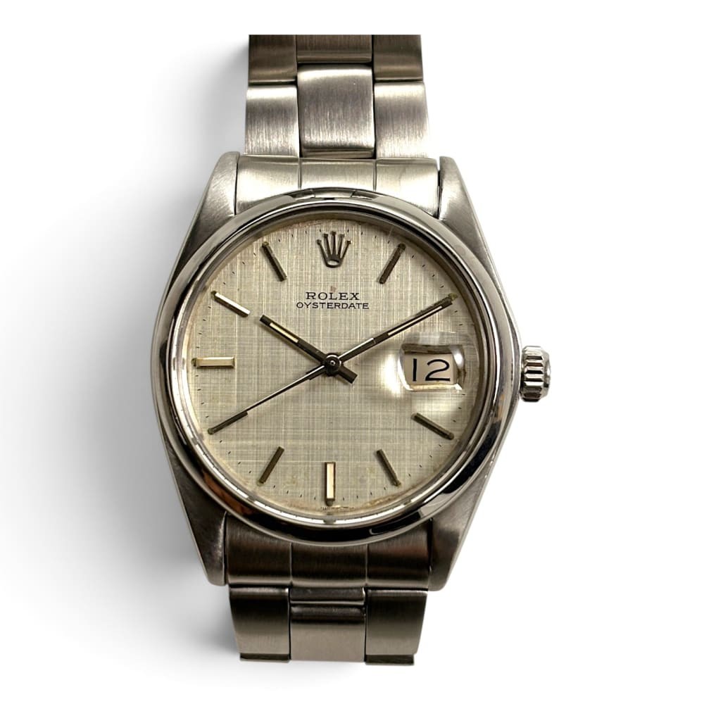 Rolex OysterDate 34 mm Silver Linen Dial Steel Manual Watch 6694 Circa 1972