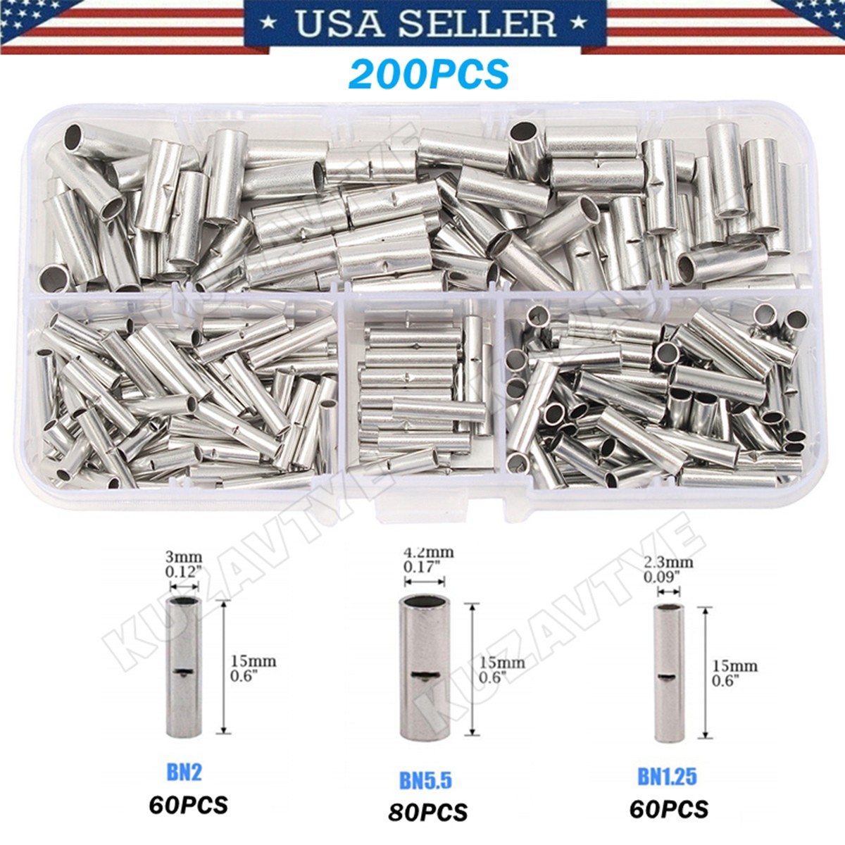 200~660PCS Non Insulated Butt Connectors 22-10AWG Electrical Wire Crimp Terminal