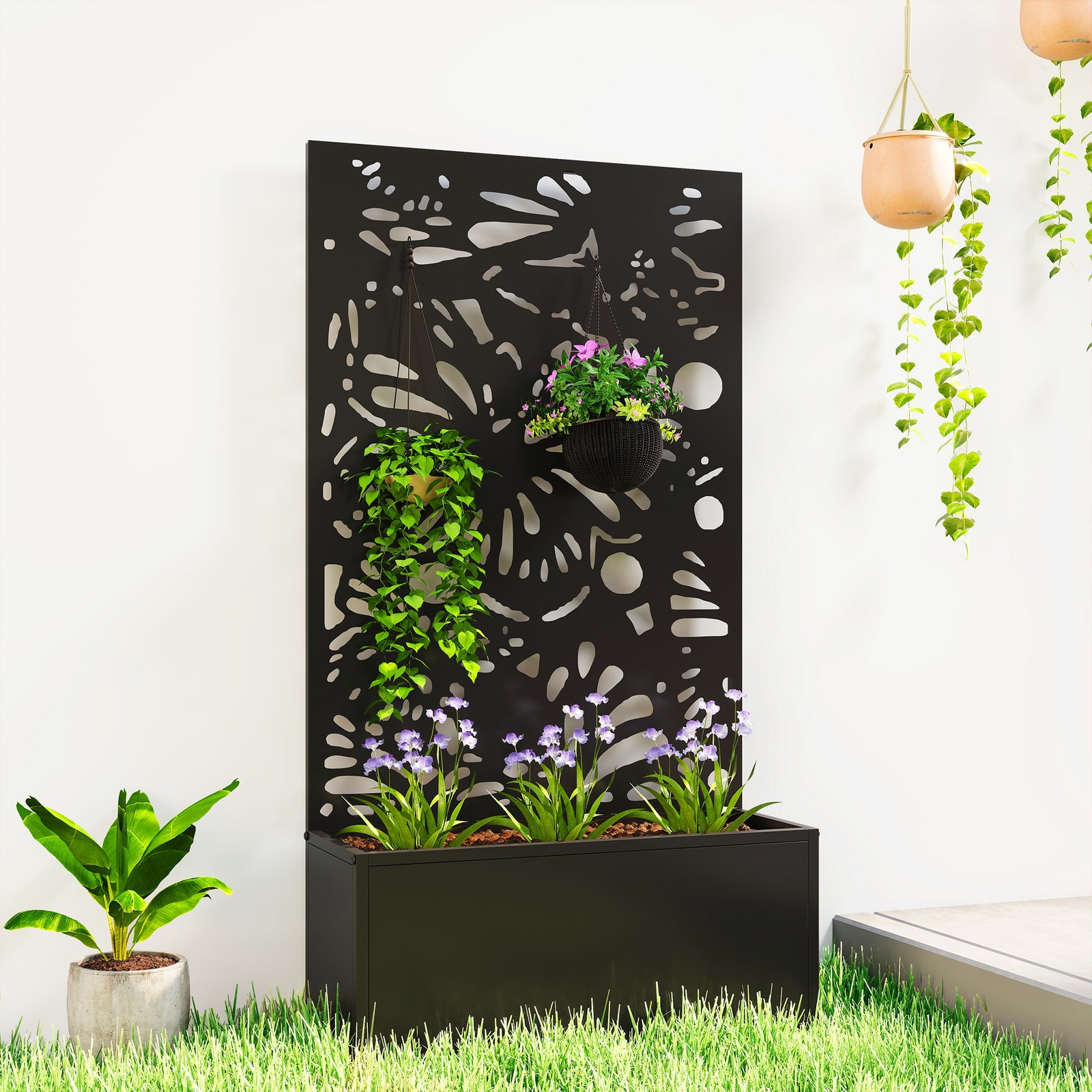 Metal Raised Garden Bed with Trellis, Outdoor Planter Box Metal Raised Garden Bed with Trellis, Outdoor Planter Box