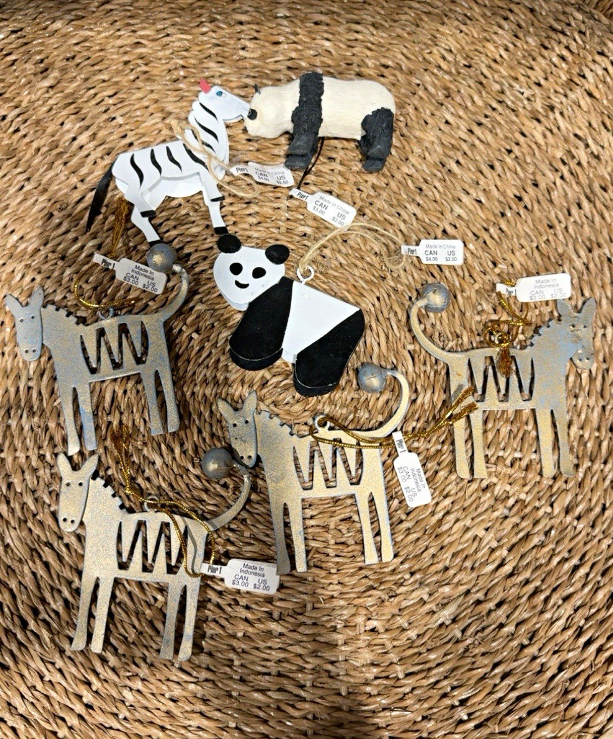 Pier 1 Animal Christmas Ornaments Lot of 7 vintage with Original Tags Pier 1 Animal Christmas Ornaments Lot of 7 vintage with Original Tags