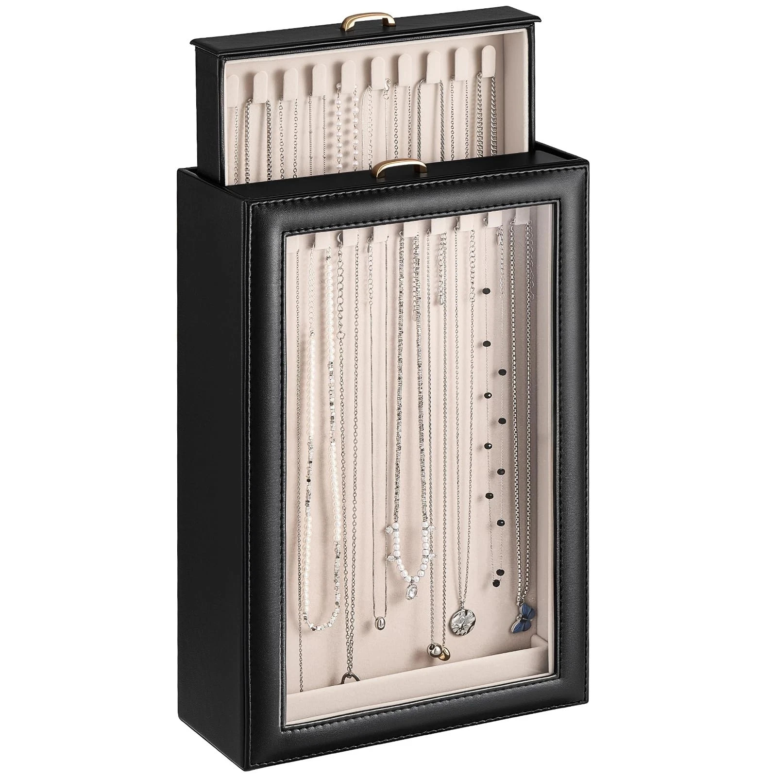 New Lolalet Necklace Organizer Box 2-Layer Jewelry Storage Boxes with Clear Lid