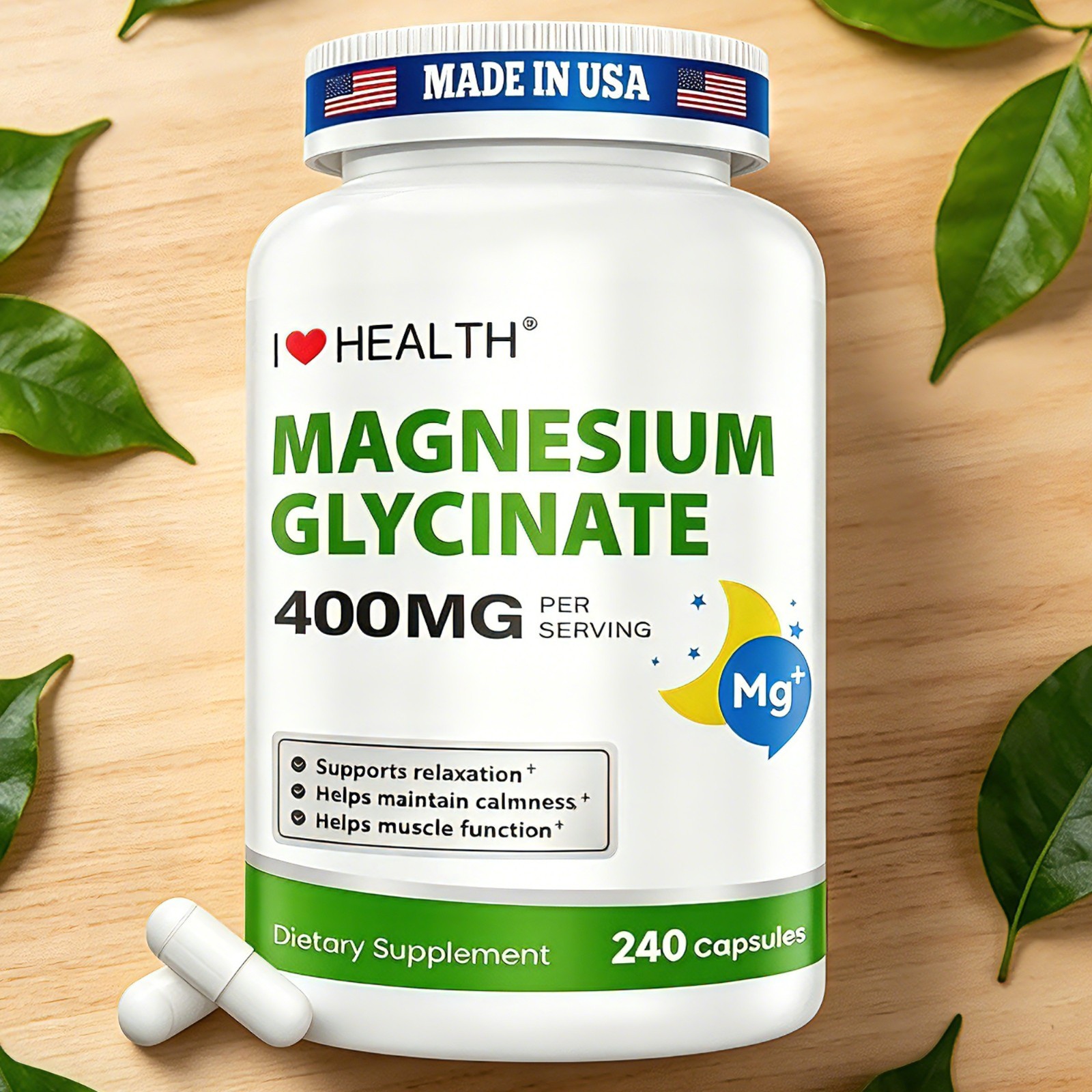240 Capsules Magnesium Glycinate 400 mg Per Capsules, Supports Bone&Joint Health 240 Capsules Magnesium Glycinate 400 mg Per Capsules, Supports Bone&Joint Health