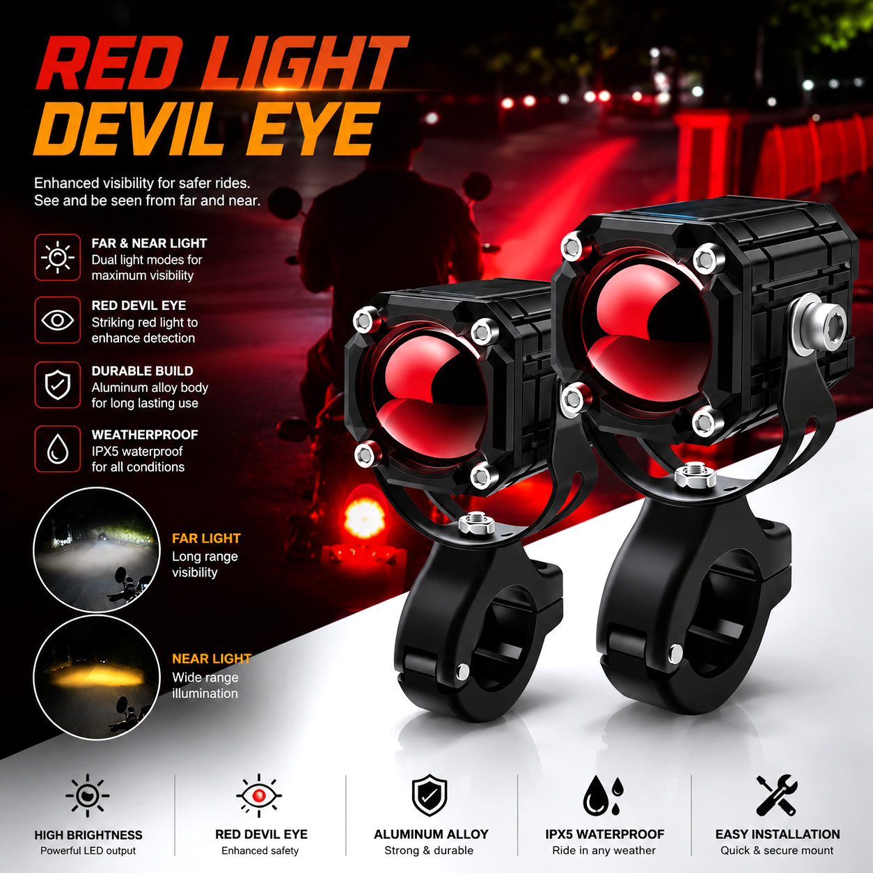 2X Motorcycle LED Headlight Fog Driving Spot Light auxiliary Lamp White Yellow 2X Motorcycle LED Headlight Fog Driving Spot Light auxiliary Lamp White Yellow