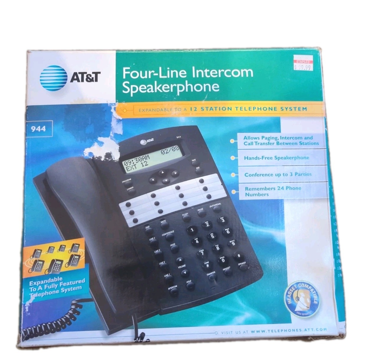 AT&T 944 4-Line Intercom Speakerphone Business Telephone Open Box New Expandable AT&T 944 4-Line Intercom Speakerphone Business Telephone Open Box New Expandable