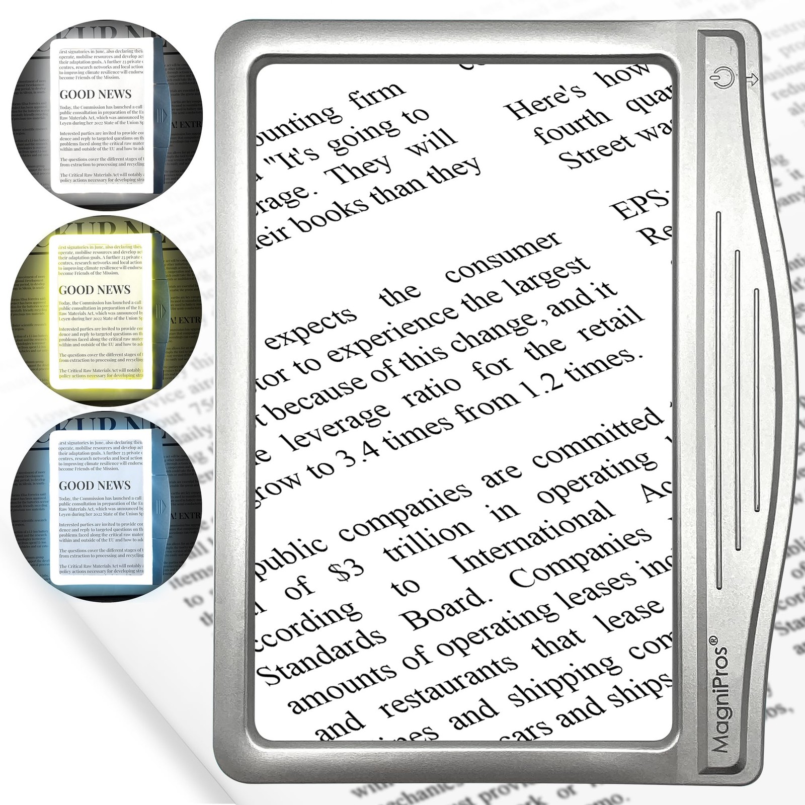MAGNIPROS Patented 3X Large LED Page Magnifier for 19.6cm x 15.24cm, Silver MAGNIPROS Patented 3X Large LED Page Magnifier for 19.6cm x 15.24cm, Silver