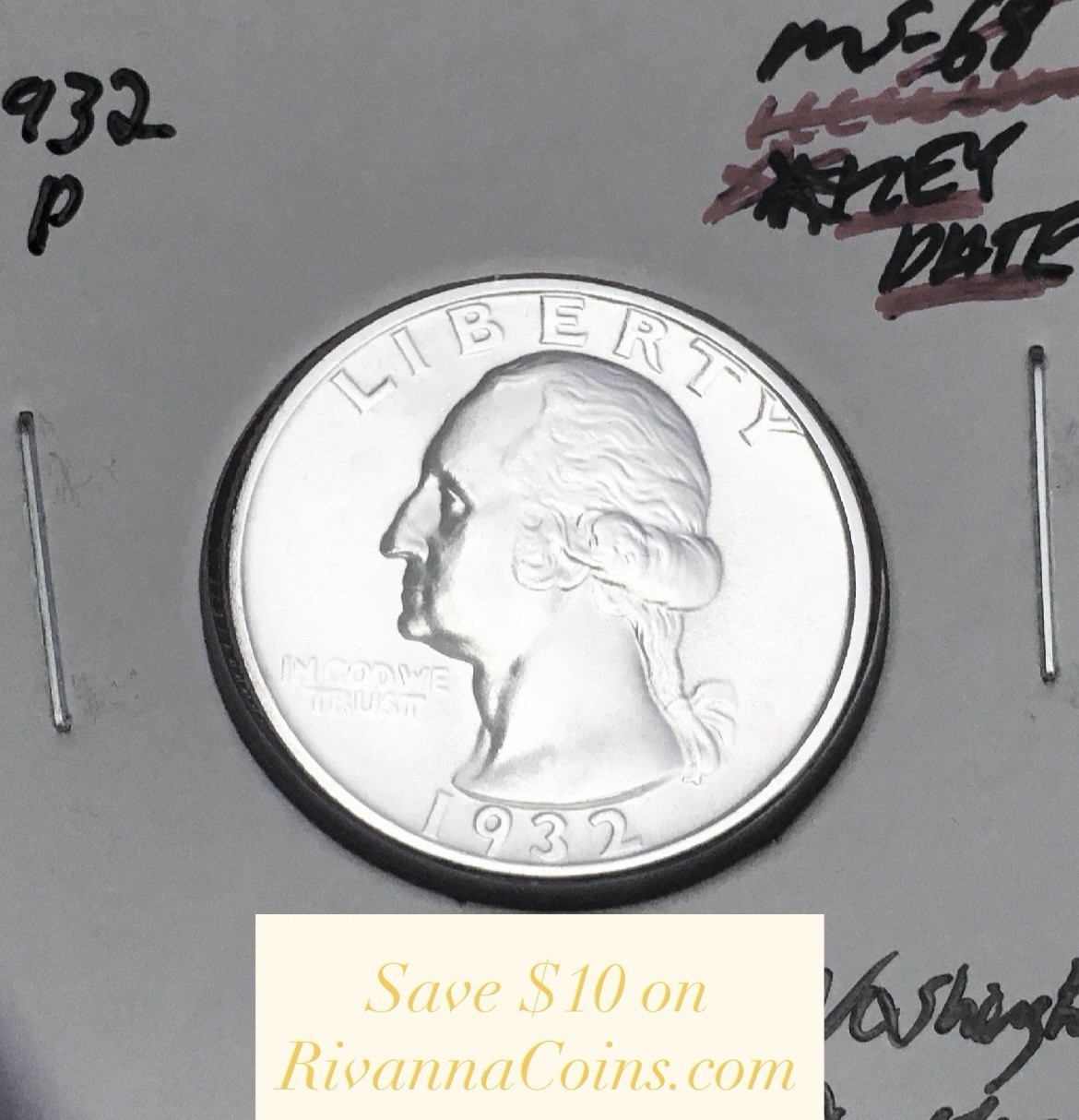 1932-P BRILLIANT UNCIRCULATED KEY DATE  U.S. WASHINGTON QUARTER.