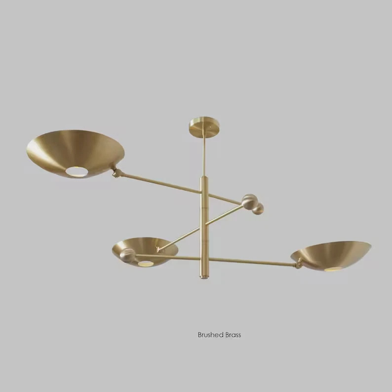 Modern Raw Brass 3 Arm Chandelier Gold Ceiling Light Luxury Living Room Fixture