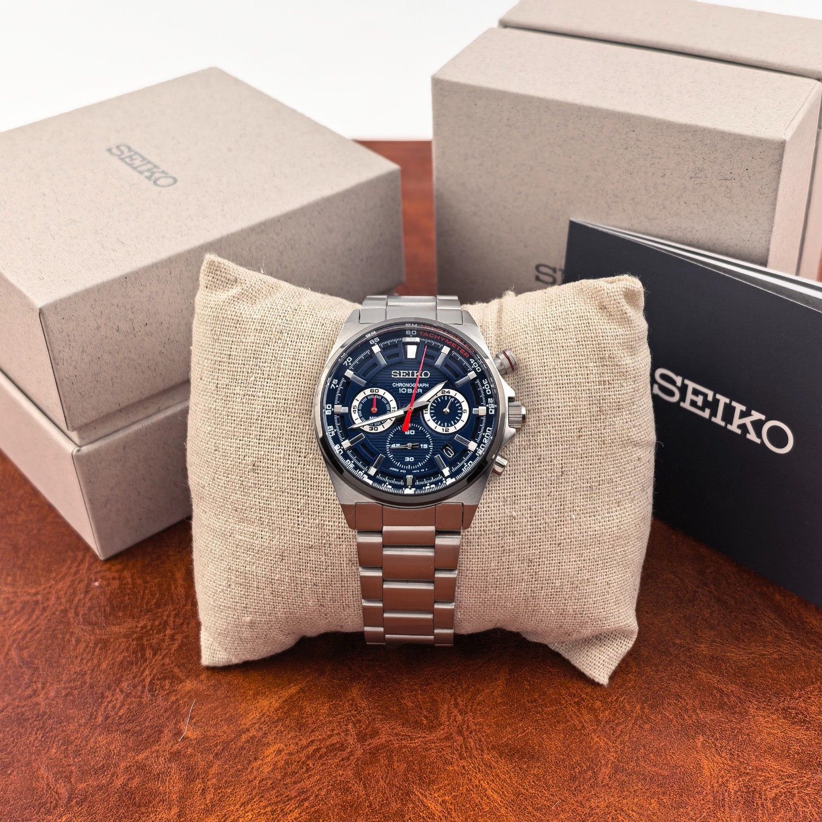 New Seiko Essentials SSB407 Quartz Chronograph Blue Dial 41 mm Men\'s Watch