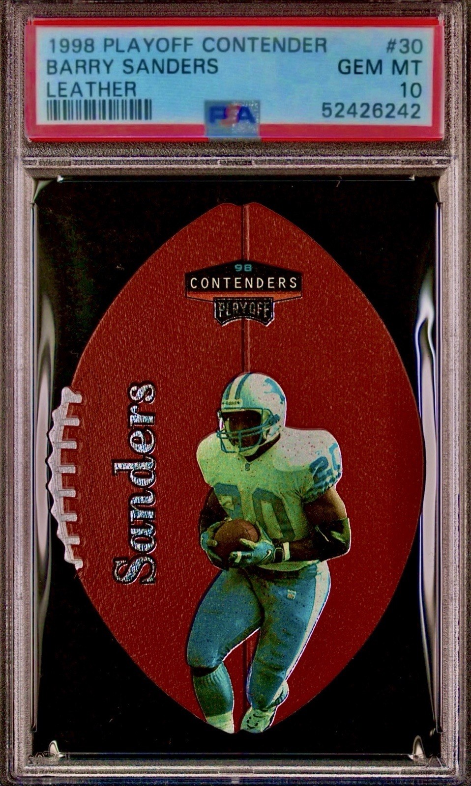 POP 20 PSA 10 Barry Sanders 1998 Playoff Contenders Leather Football Die-Cut SSP POP 20 PSA 10 Barry Sanders 1998 Playoff Contenders Leather Football Die-Cut SSP