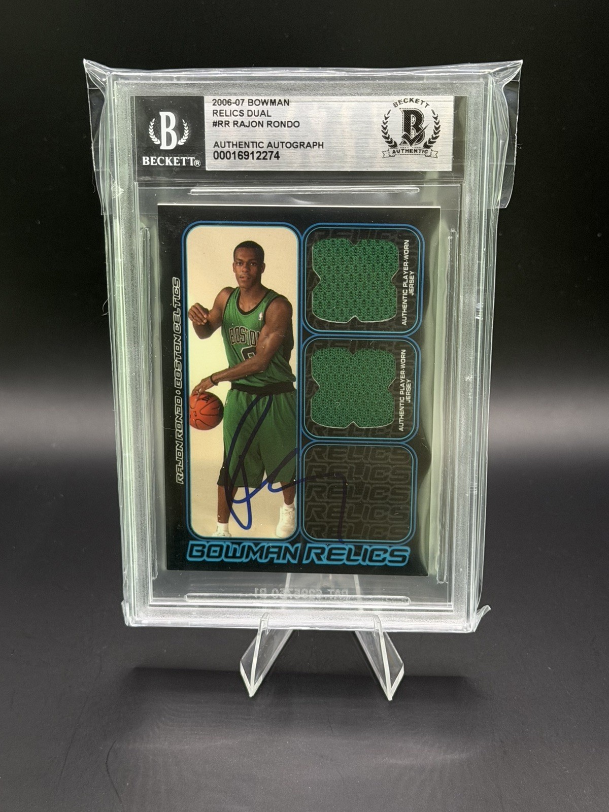 Rajon Rondo Signed 2006-07 Bowman Relics Dual #RR Rookie Card (Beckett BAS)