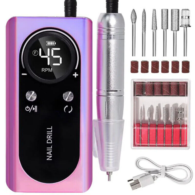 45000RPM Rechargeable Nail Drill Machine with LCD Low Noise Professional Polish