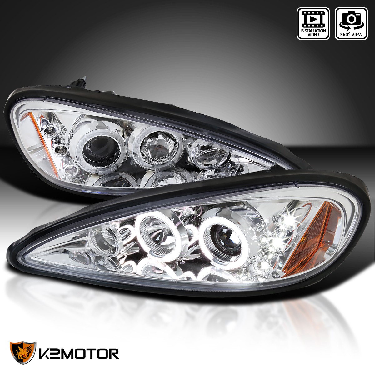 Fits 1999-2005 Pontiac Grand Am LED Halo Projector Headlights Left+Right 99-05