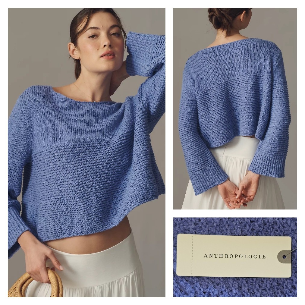 Anthropologie Pilcro Textured Boat-Neck Sweater Purple Size Small NWT $118