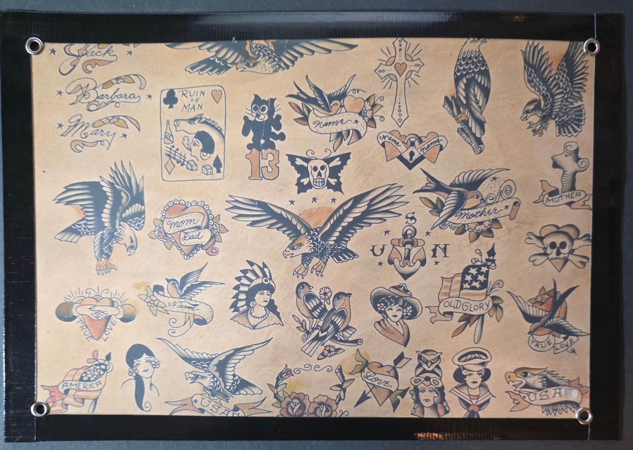 Vintage 1930\'s Joe And Mabel Darpel Traditional Tattoo Flash Sheet, Mans Ruin.