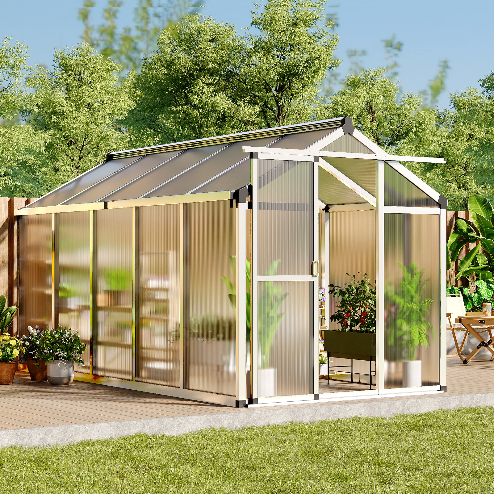 Garvee 6x10ft Greenhouse Polycarbonate Aluminum Frame Roof Vent Backyard Garden