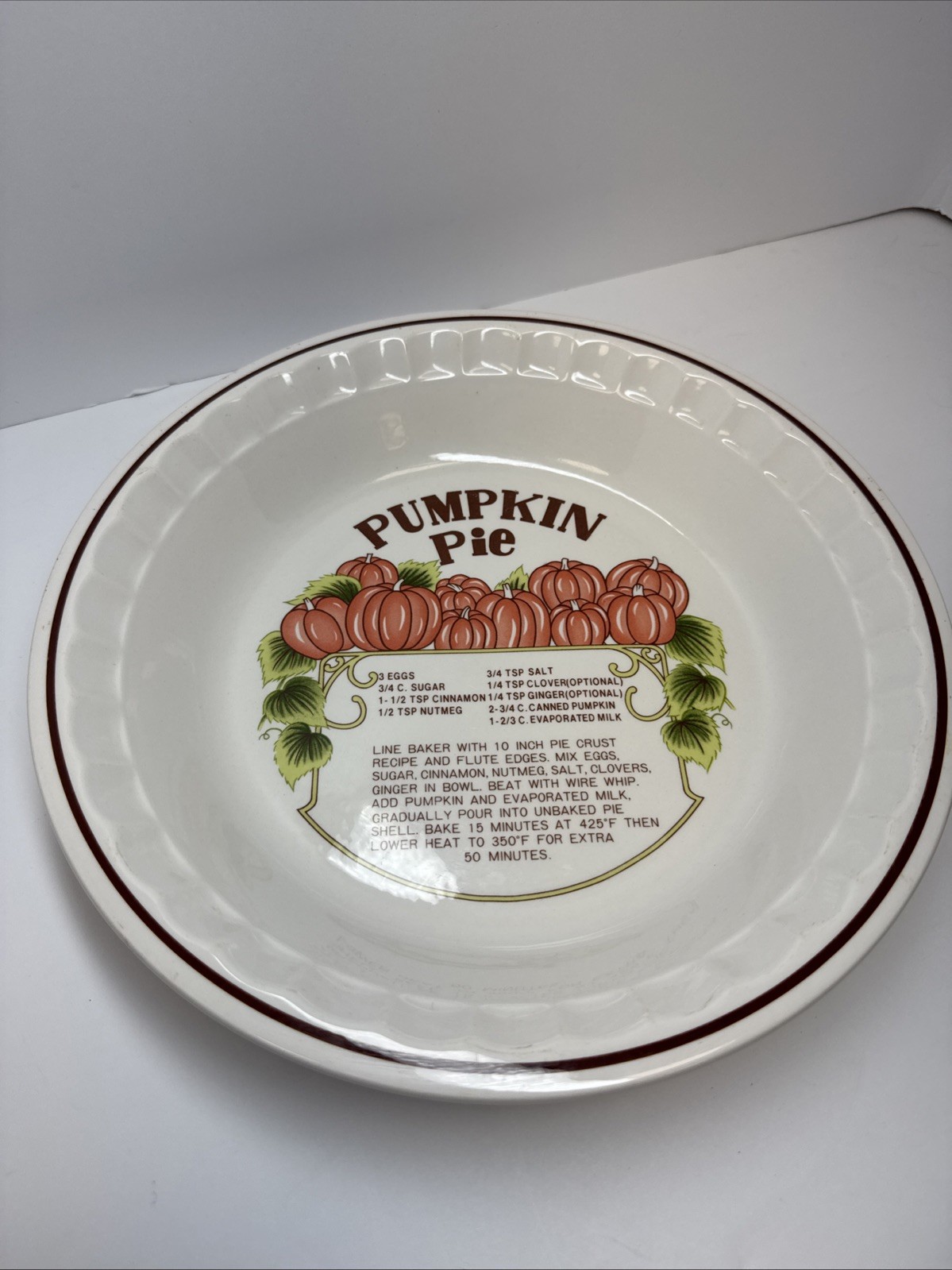 Vtg Hankook Deep Dish Ceramic Pumpkin Pie Plate Recipe Dish 10.5\ Vtg Hankook Deep Dish Ceramic Pumpkin Pie Plate Recipe Dish 10.5\