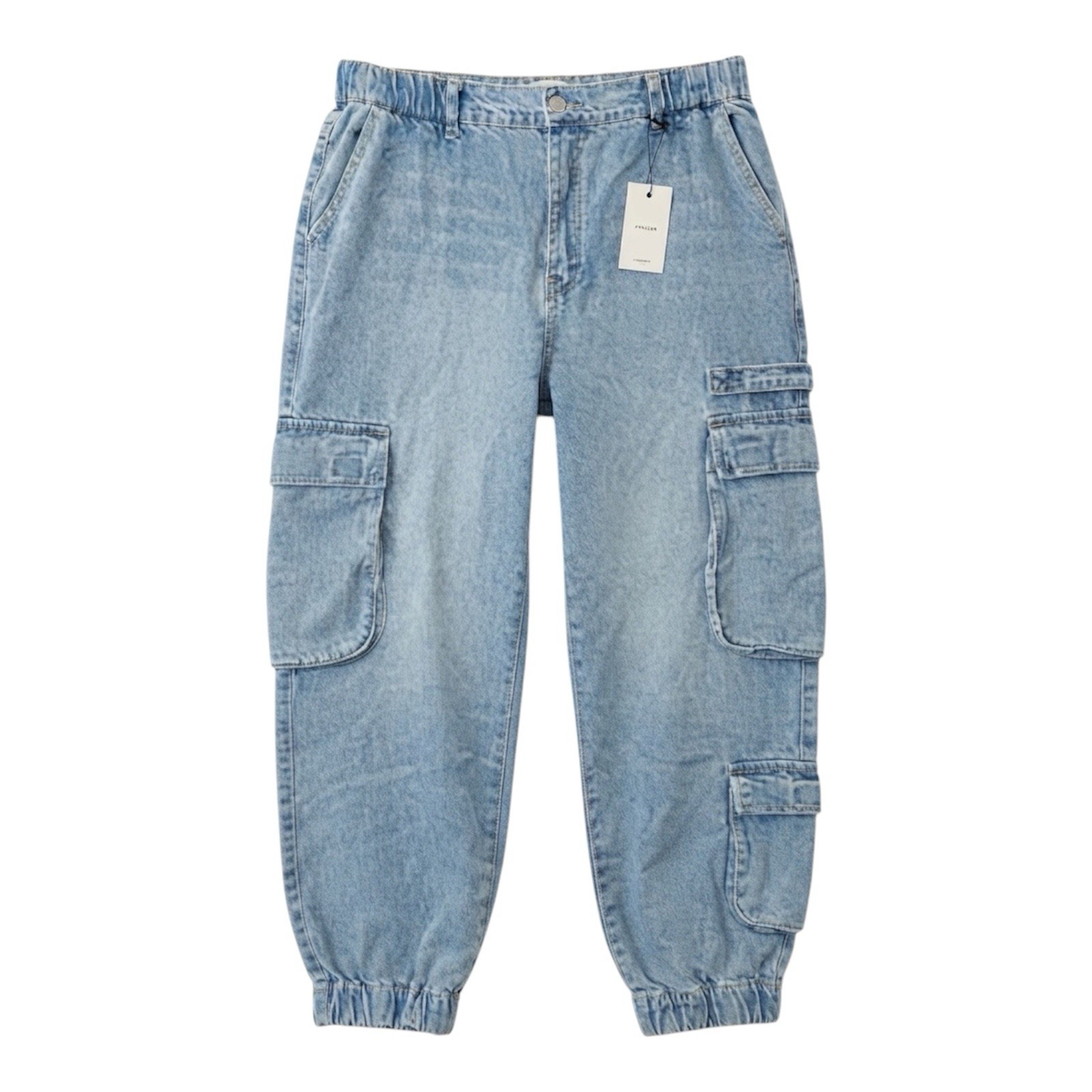 Forever 21 NWT Women\'s Size XL Mid Rise Denim Cargo Joggers Durable Functional Forever 21 NWT Women\'s Size XL Mid Rise Denim Cargo Joggers Durable Functional