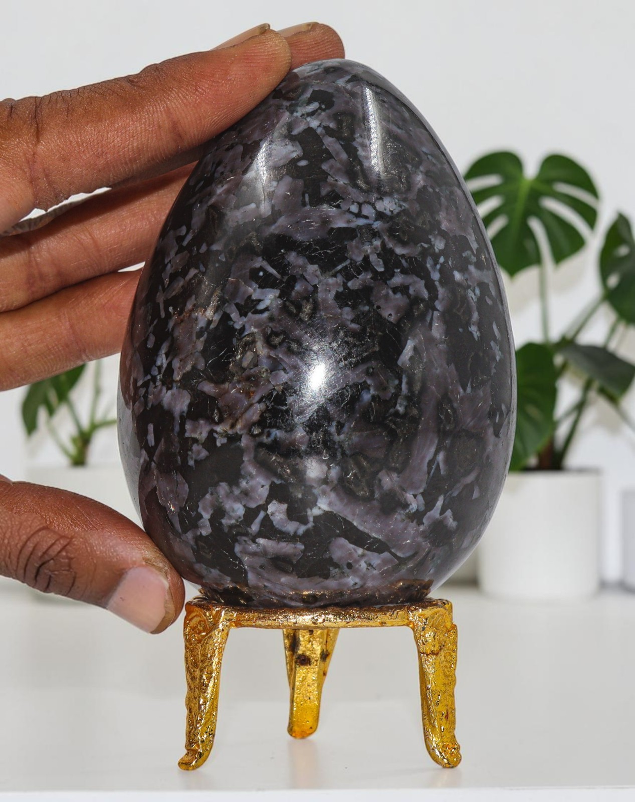 A+ 95mm Indigo Gabbro Crystal Egg 610g Mystic Merlinite Purple Healing Display