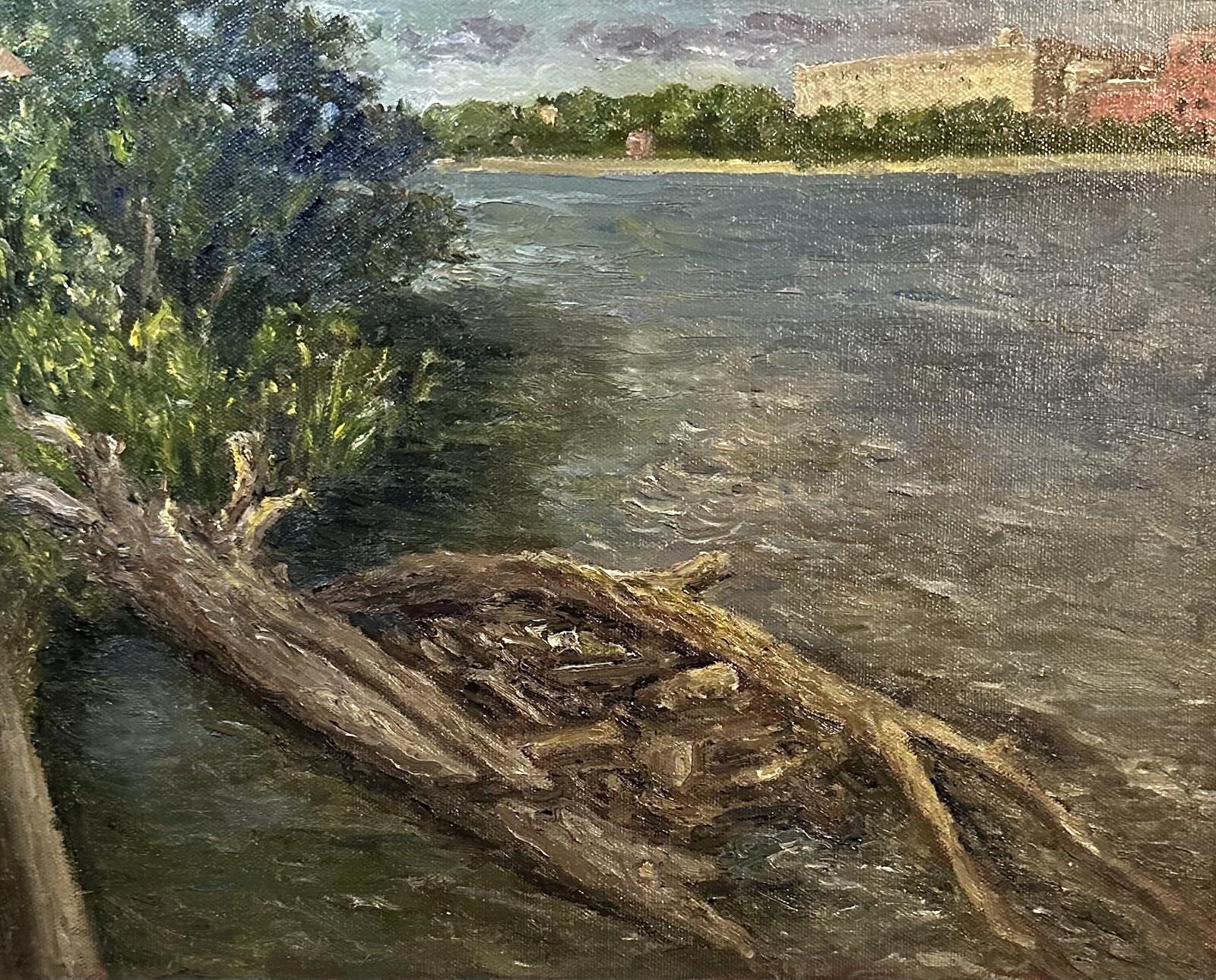 Grand River Logs In Grand Rapids - Original Oil Painting Grand River Logs In Grand Rapids - Original Oil Painting