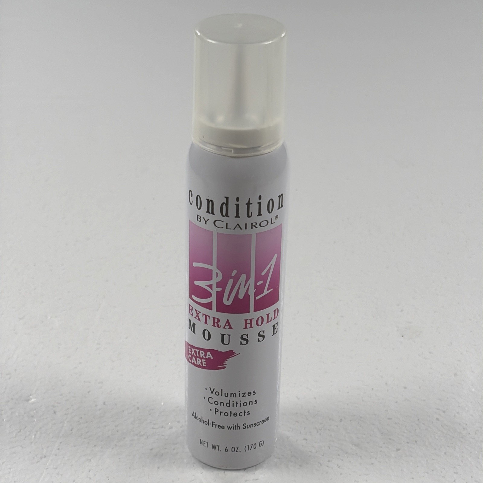 Vintage Clairol Condition 3-in-1 Extra Hold Mousse Extra Care Sunscreen 6 oz Vintage Clairol Condition 3-in-1 Extra Hold Mousse Extra Care Sunscreen 6 oz