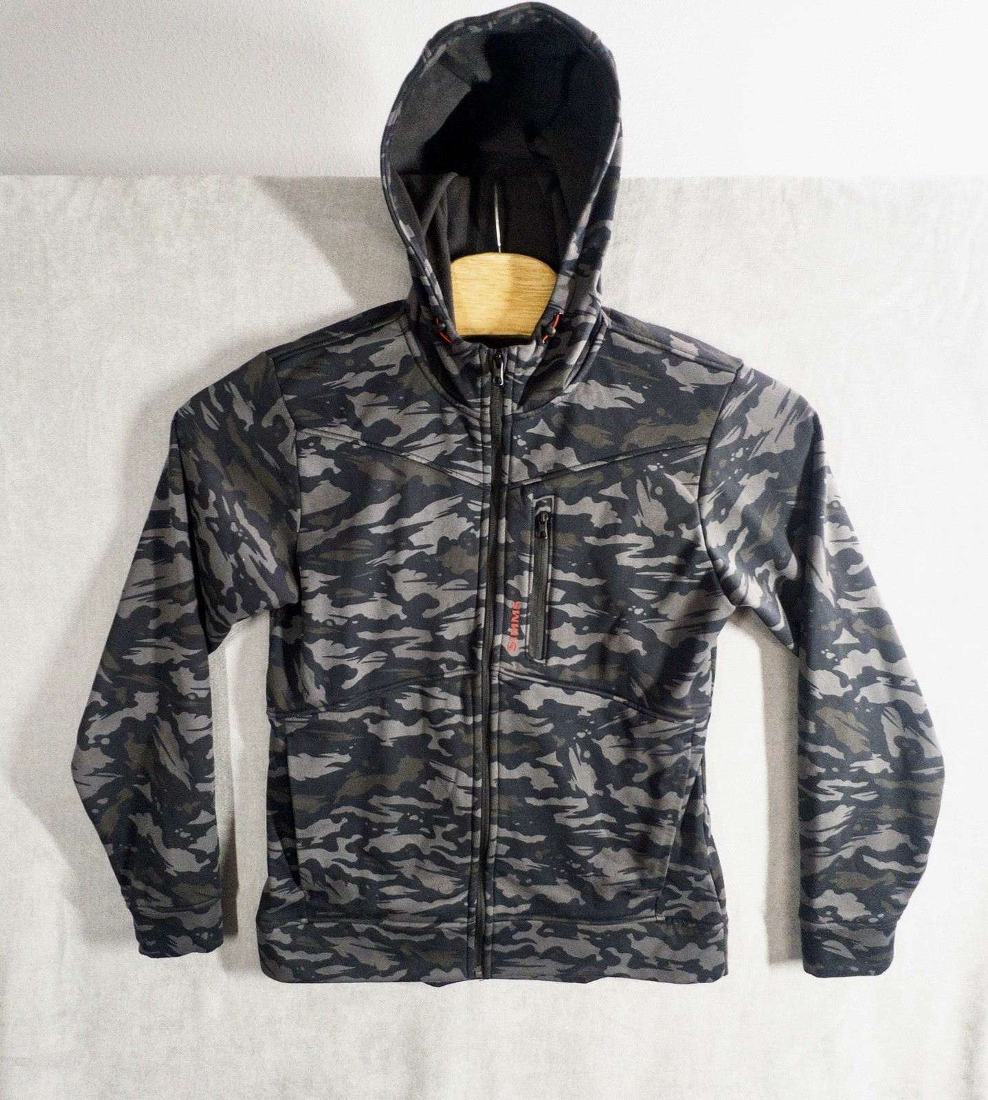 Simms Fishing CX Hoodie Hoodie Mens Medium Gray Camo Fleece Lined Gorpcore